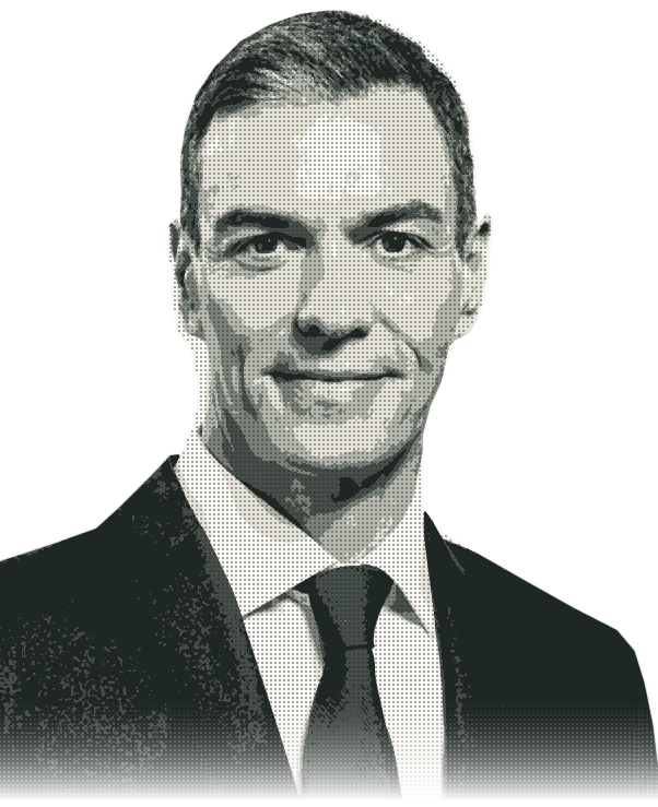 Retrato artístico de Pedro Sánchez en tinta y trama de impresión